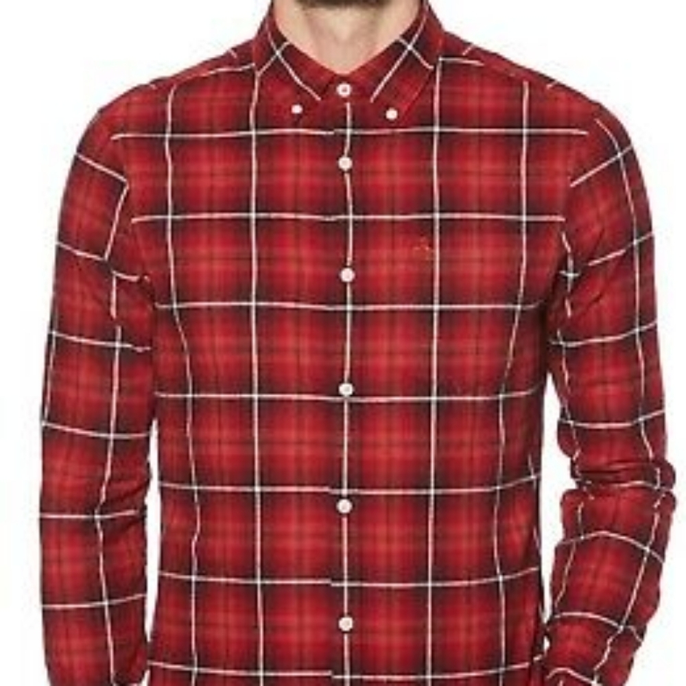Original Penguin Mens Shirt Red Size 2XL Plaid But - Picture 3 of 7